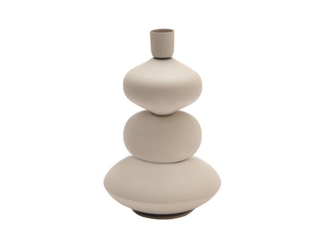 STACKED SCULPTURAL IRON TAPER CANDLE HOLDER (7.25") (SAND)